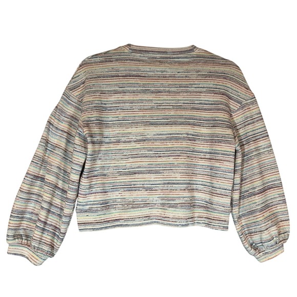 Madewell Balloon Sleeve Cropped Crewneck Top Sz S Rainbow Stripe Bubble Sleeve - Picture 2 of 11